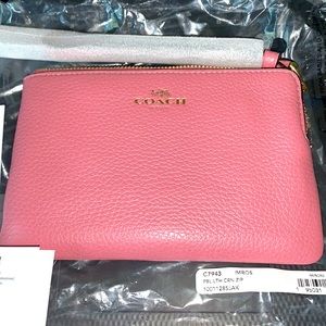 Rose Colored Corner Zip Coach Wristlet